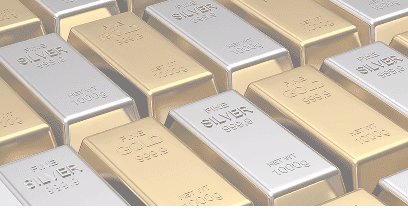 Rows of gold and silver bars