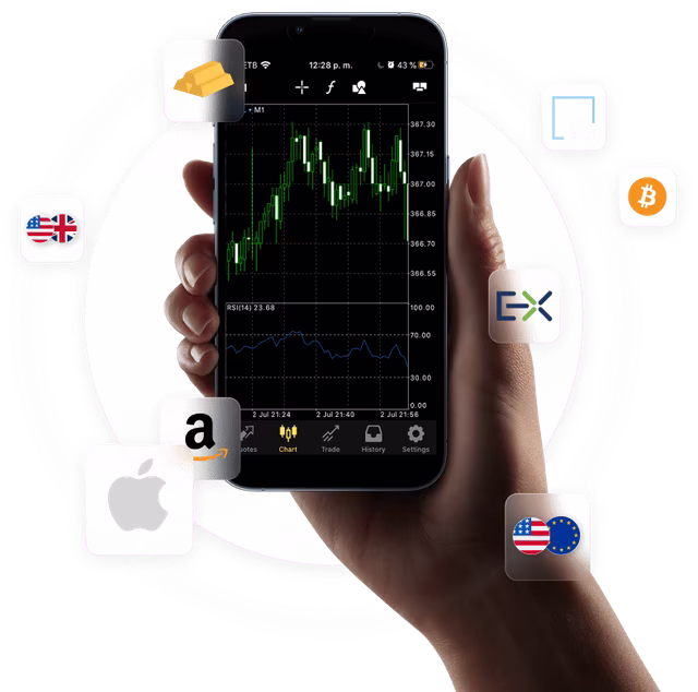 Hand holding phone with financial app