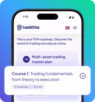 Trading Academy mobile application showing educational content and trading tools