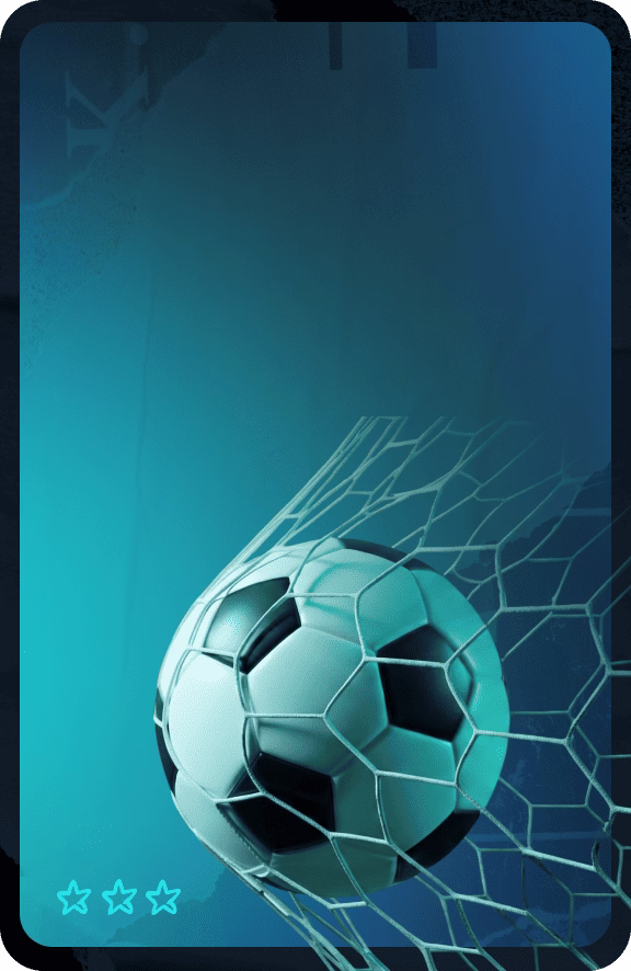 Soccer ball scoring a goal in a net against a purple and blue gradient background.